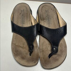 Mephisto Black Leather Slide Sandals